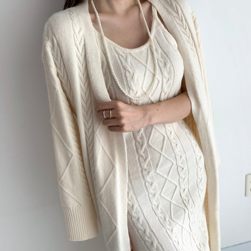 Warme Gebreide Winterjurk met Vest 2-Delige Set