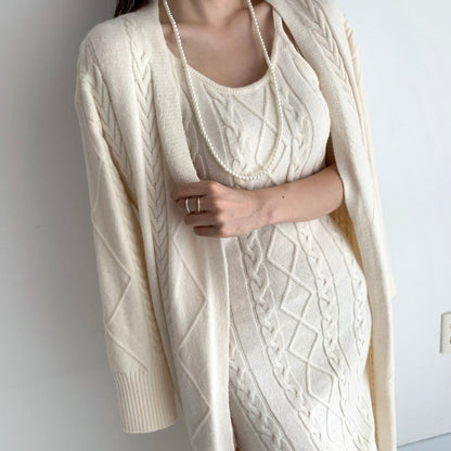 Warme Gebreide Winterjurk met Vest 2-Delige Set