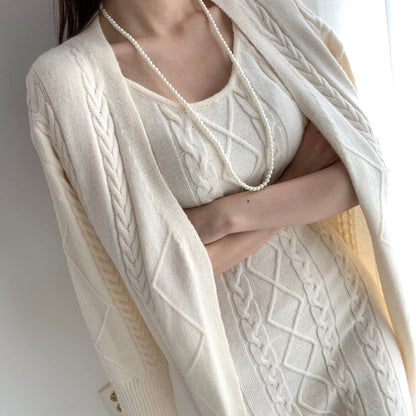 Warme Gebreide Winterjurk met Vest 2-Delige Set