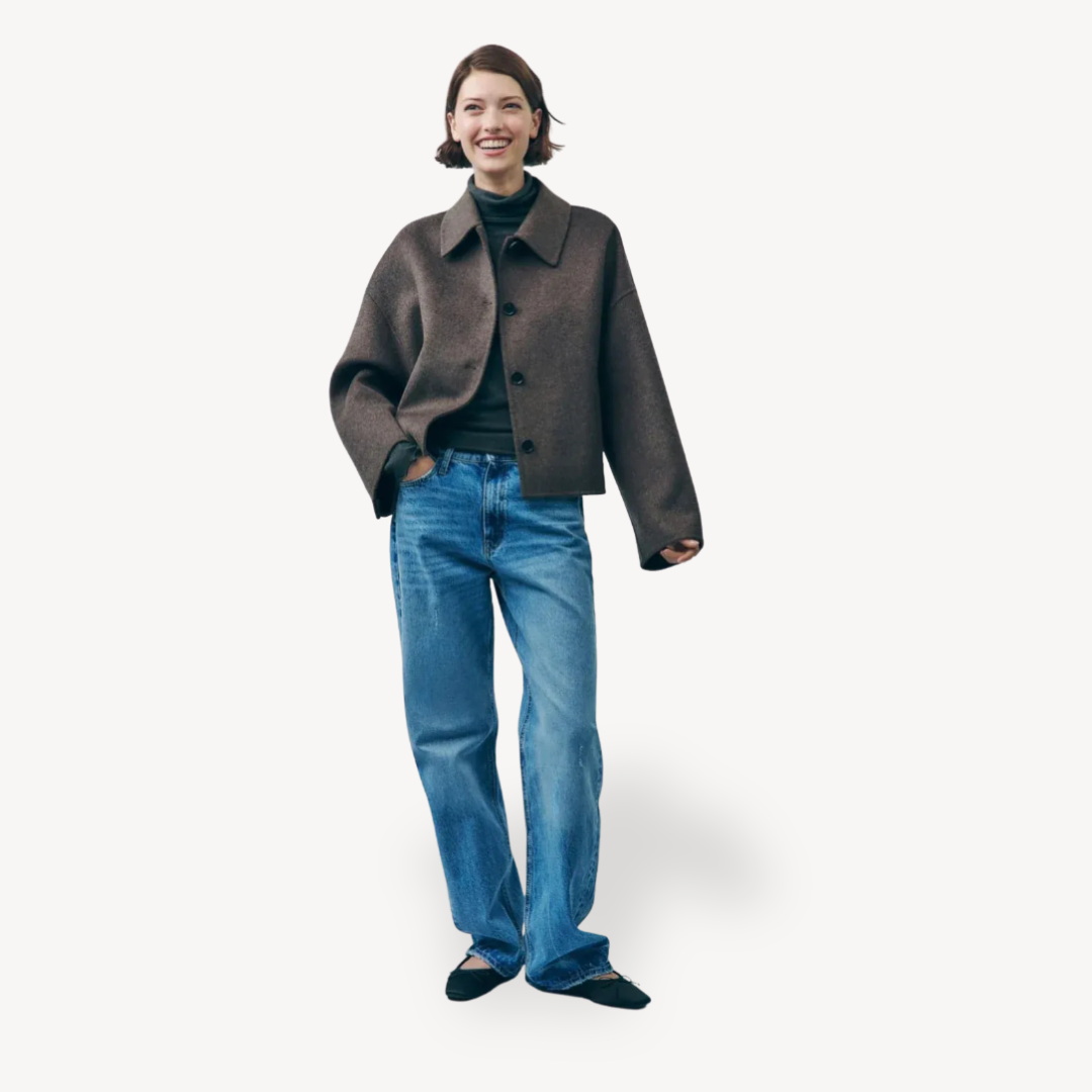 BerlinGlamour | Bruine oversized korte jas voor dames 1