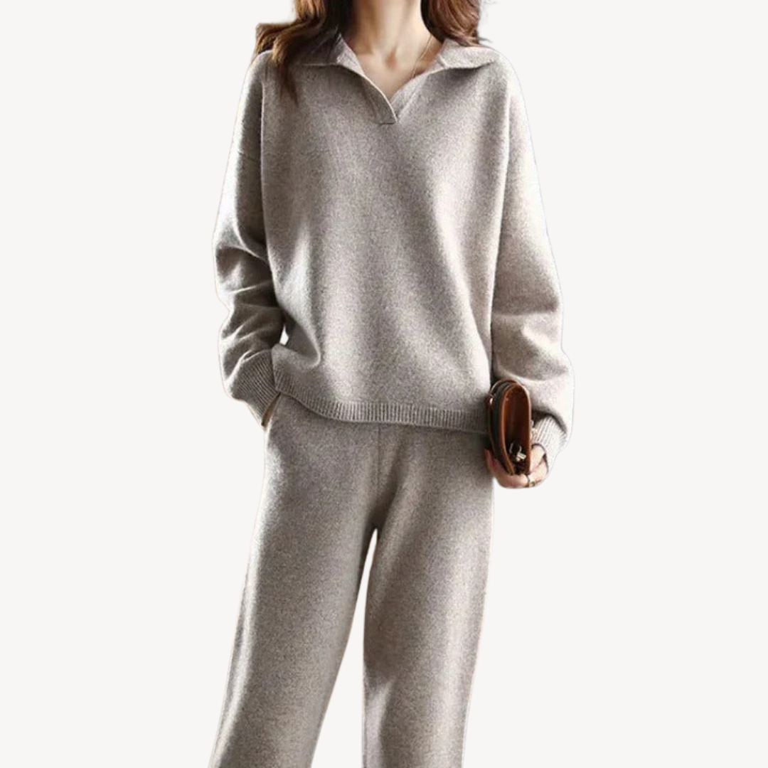 BerlinGlamour | Casual polo gebreide trui set voor dames 4