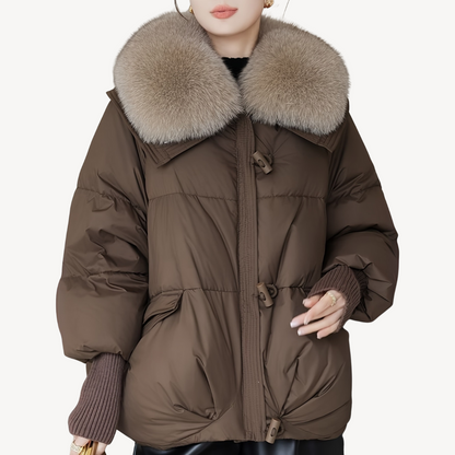 BerlinGlamour | Dames Pufferjack met imitatiebontkraag 0