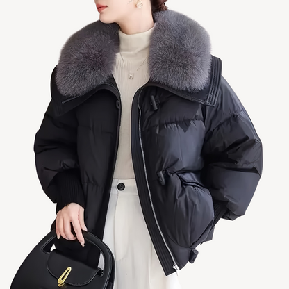 BerlinGlamour | Dames Pufferjack met imitatiebontkraag 1