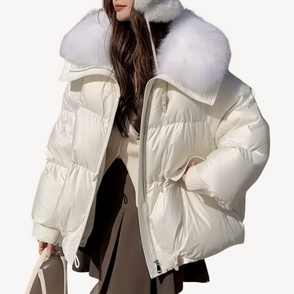 BerlinGlamour | Dames Pufferjack met imitatiebontkraag 2