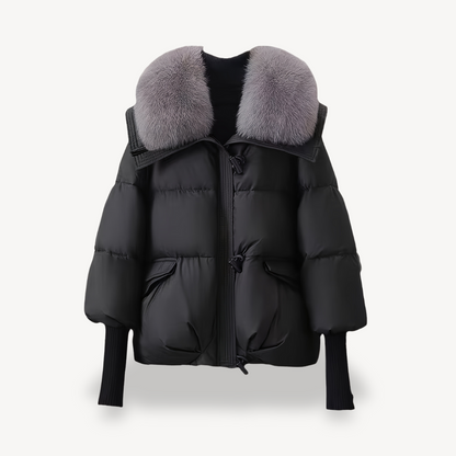 BerlinGlamour | Dames Pufferjack met imitatiebontkraag 4