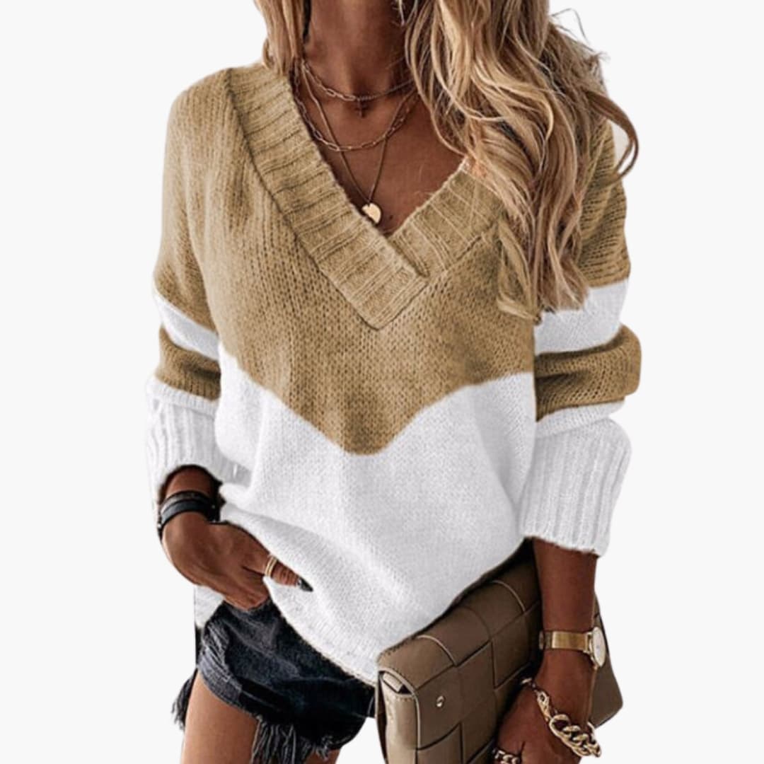 BerlinGlamour | Dames V-hals gebreide trui 0