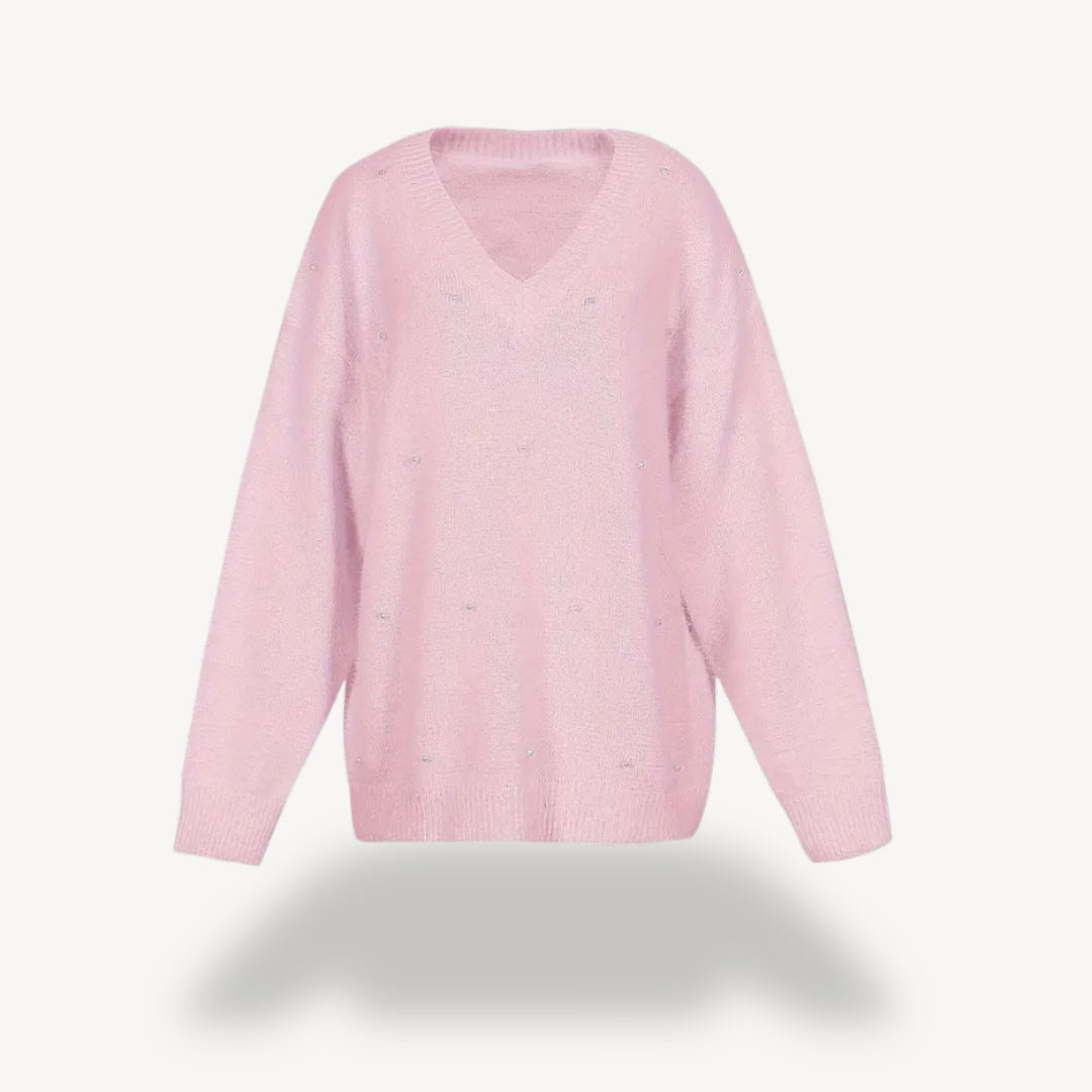 BerlinGlamour | Dames V-hals trui met pareldetail 0