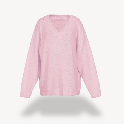 BerlinGlamour | Dames V-hals trui met pareldetail 0