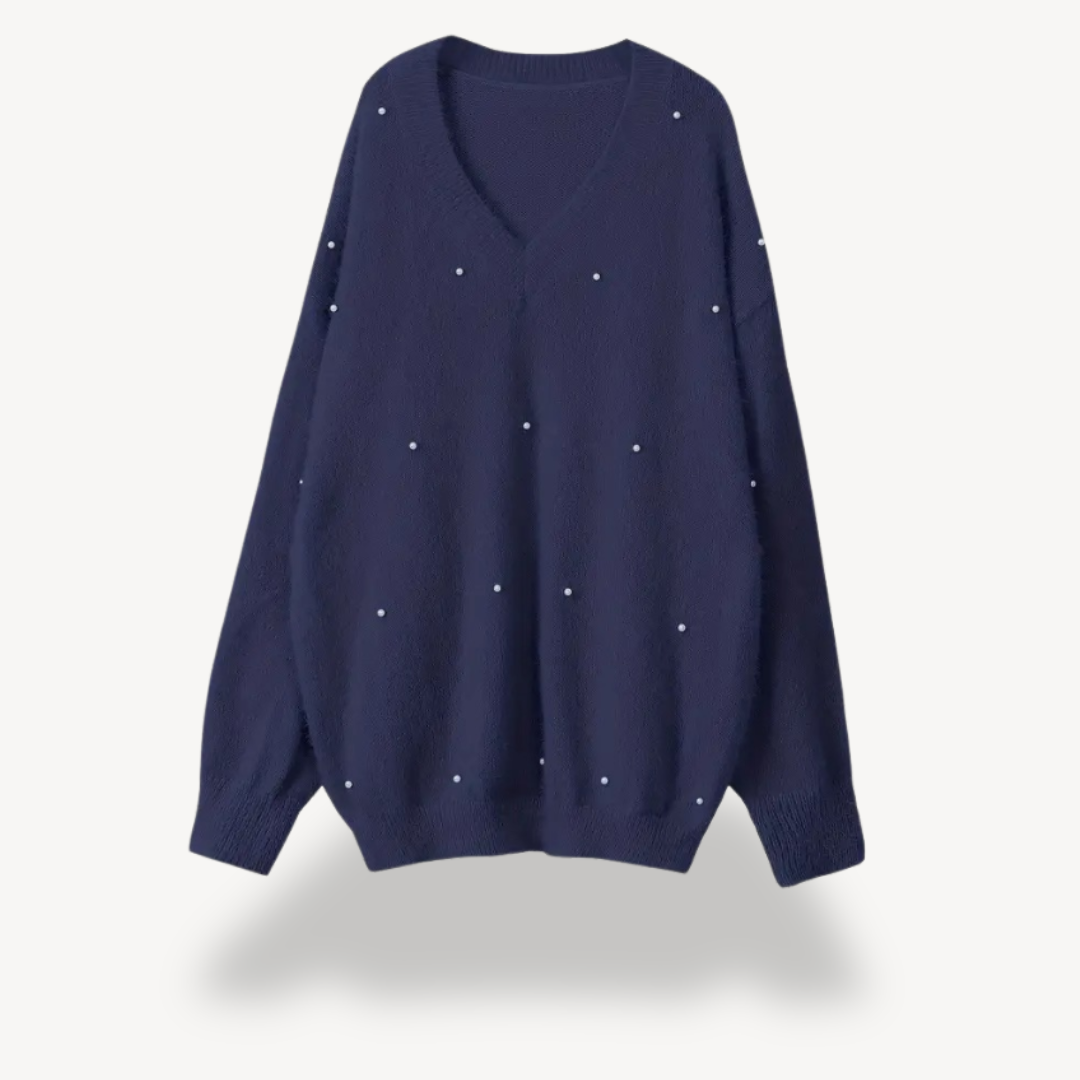 BerlinGlamour | Dames V-hals trui met pareldetail 1