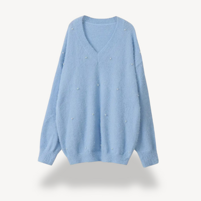 BerlinGlamour | Dames V-hals trui met pareldetail 3