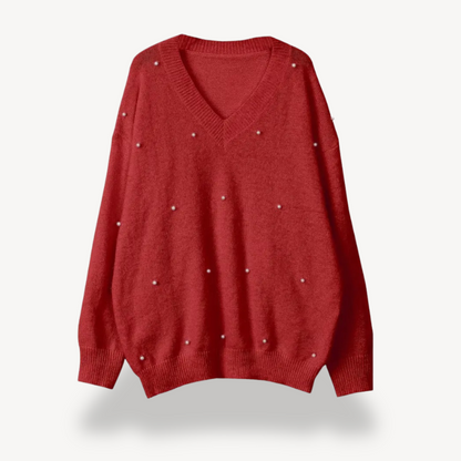 BerlinGlamour | Dames V-hals trui met pareldetail 4