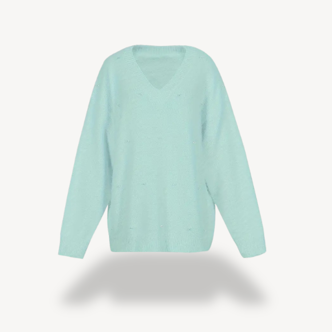 BerlinGlamour | Dames V-hals trui met pareldetail 5