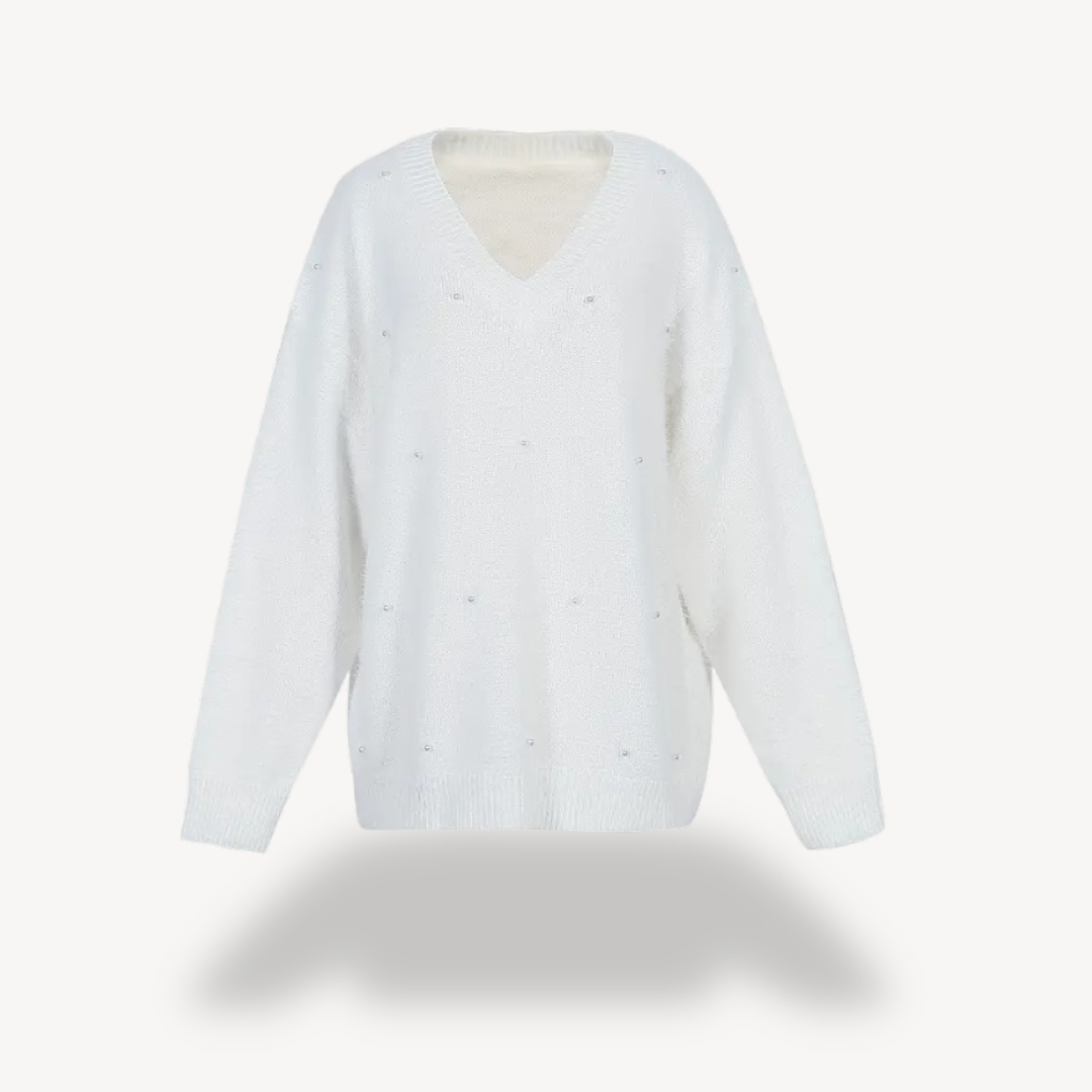 BerlinGlamour | Dames V-hals trui met pareldetail 6