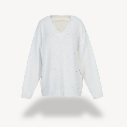 BerlinGlamour | Dames V-hals trui met pareldetail 6