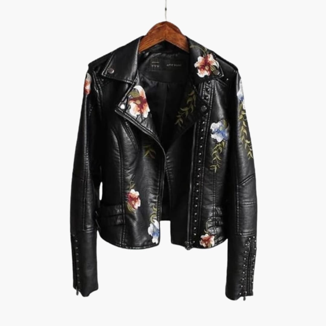 BerlinGlamour | Dames bikerjack met reverskraag en bloemenpatroon 0