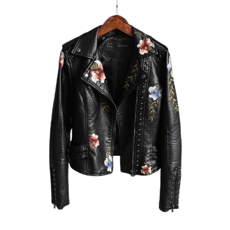 BerlinGlamour | Dames bikerjack met reverskraag en bloemenpatroon 1