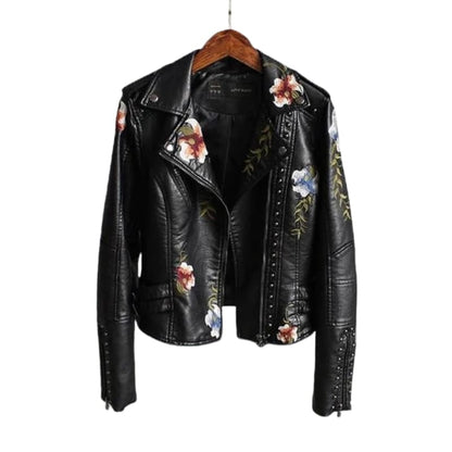 BerlinGlamour | Dames bikerjack met reverskraag en bloemenpatroon 1