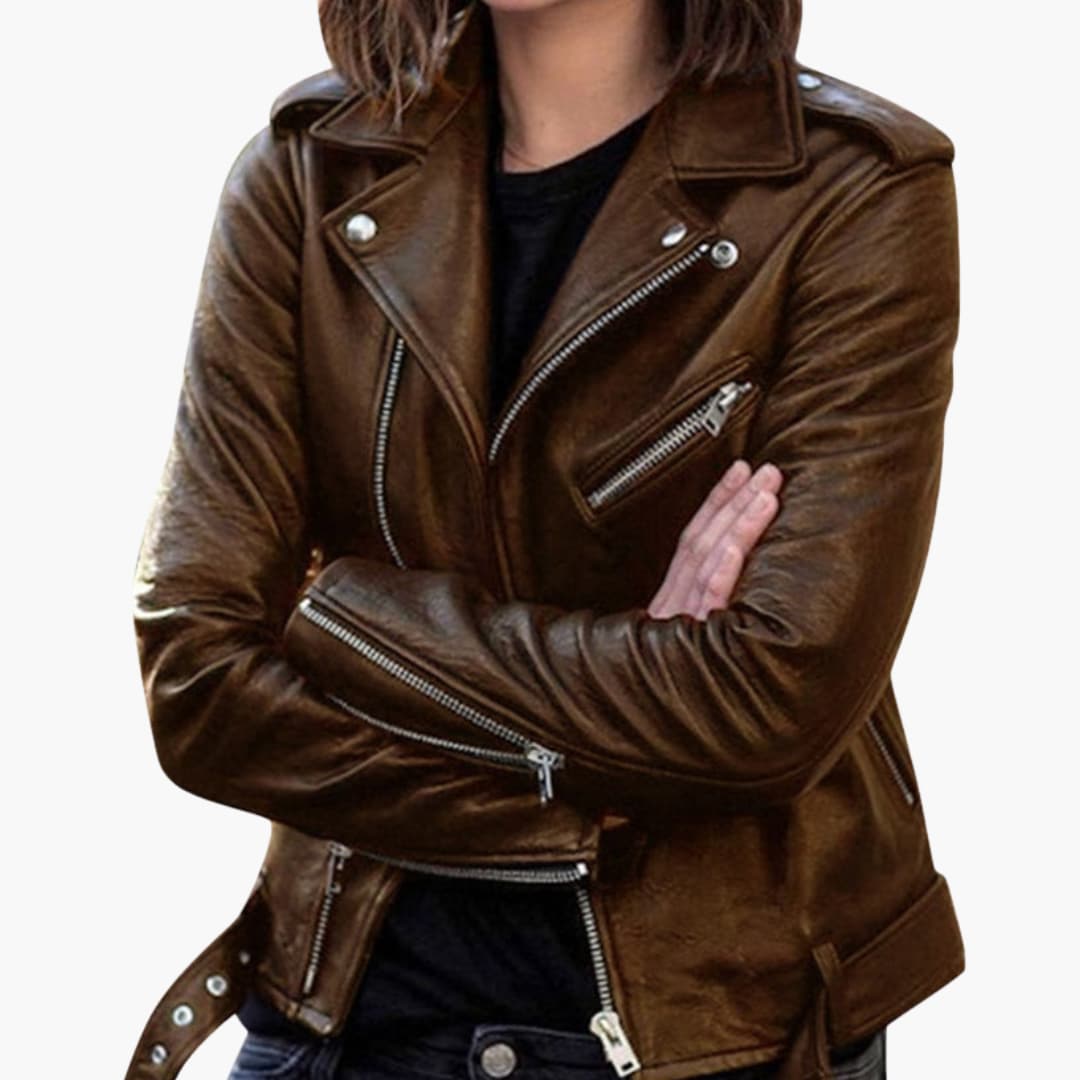 BerlinGlamour | Dames bikerjack met reverskraag en ritszakken 0