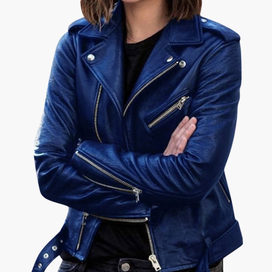 BerlinGlamour | Dames bikerjack met reverskraag en ritszakken 2