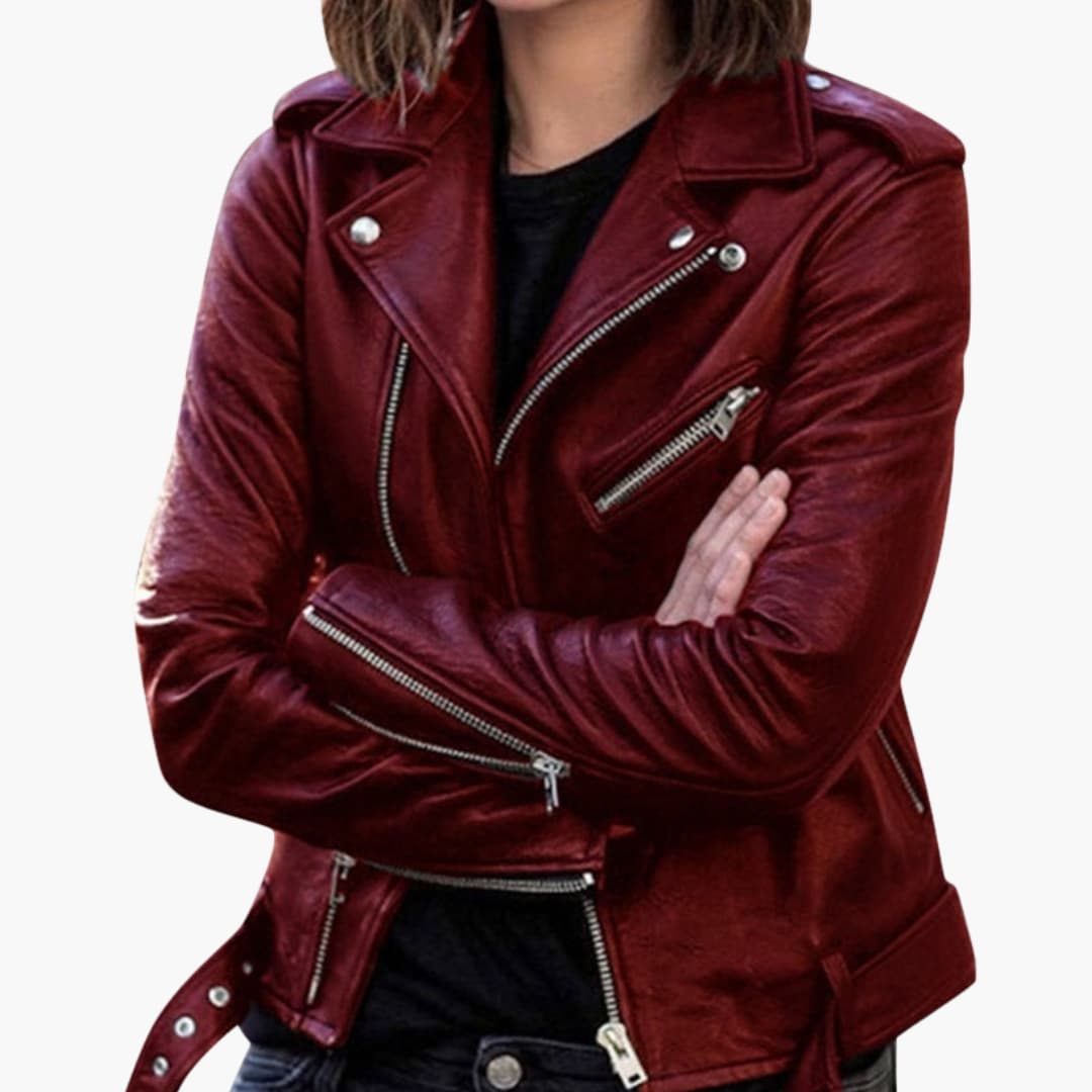 BerlinGlamour | Dames bikerjack met reverskraag en ritszakken 3