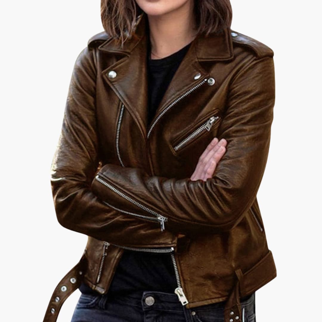 BerlinGlamour | Dames bikerjack met rits en reverskraag 0