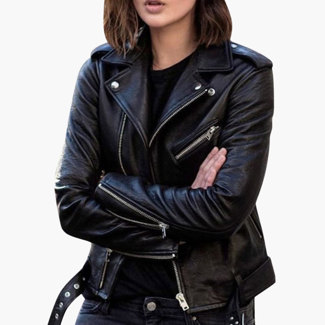 BerlinGlamour | Dames bikerjack met rits en reverskraag 1