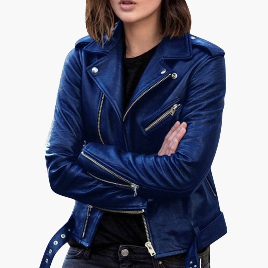BerlinGlamour | Dames bikerjack met rits en reverskraag 2