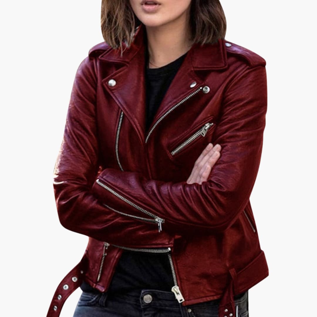 BerlinGlamour | Dames bikerjack met rits en reverskraag 3