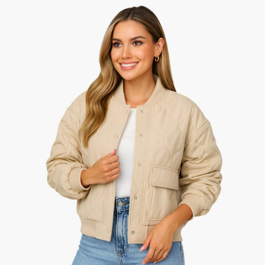 BerlinGlamour | Dames bomberjack met geribbelde manchetten en drukknoopsluiting 0