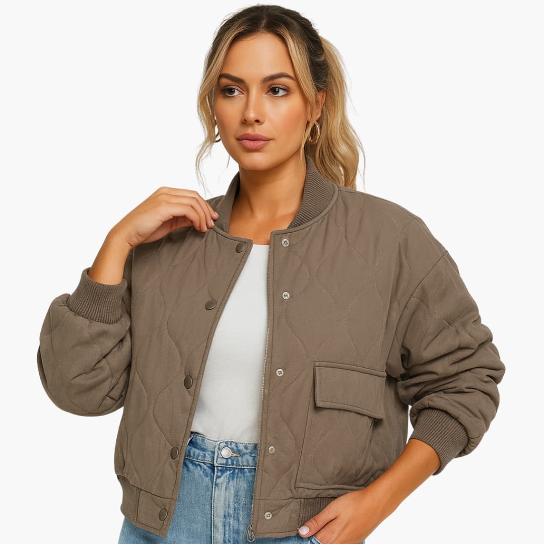 BerlinGlamour | Dames bomberjack met geribbelde manchetten en drukknoopsluiting 1