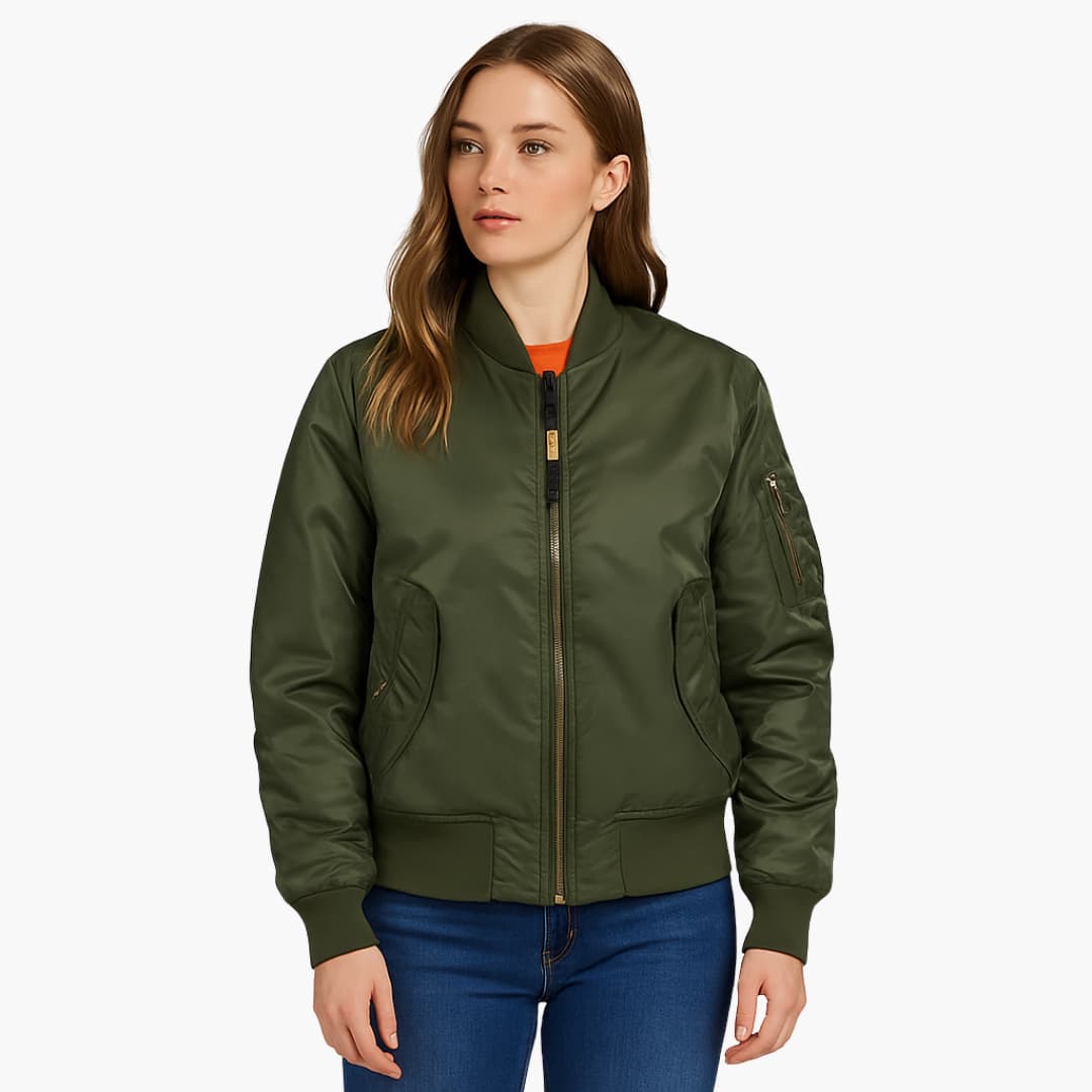 BerlinGlamour | Dames bomberjack met rits en geribbelde zoom 0