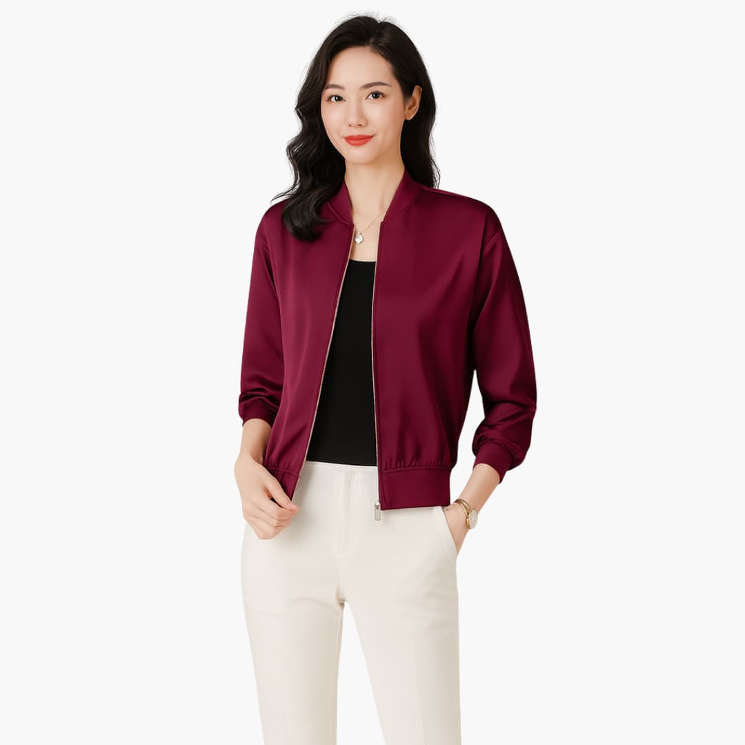 BerlinGlamour | Dames bomberjack met rits en geribbelde zoom 3