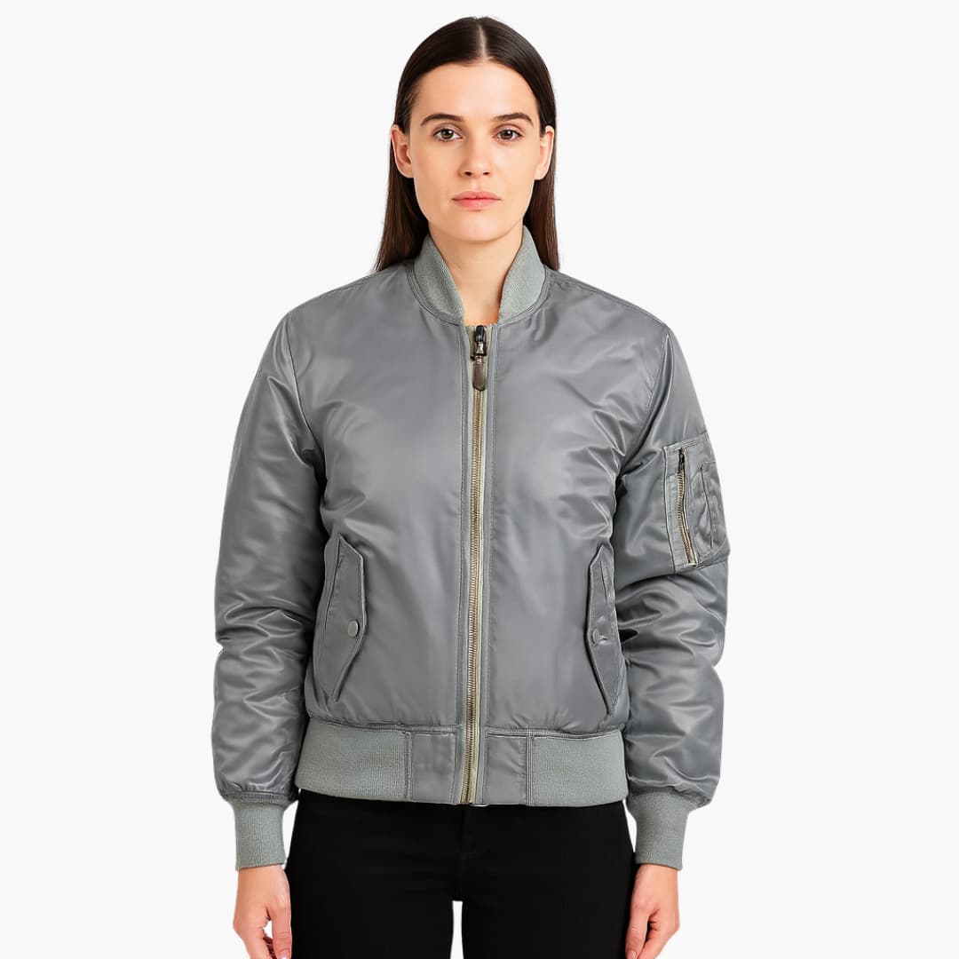 BerlinGlamour | Dames bomberjack met rits en geribbelde zoom 6