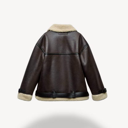 BerlinGlamour | Dames bomberjack van imitatielamsvacht in bruin 1