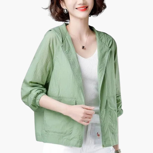 BerlinGlamour | Dames capuchonjack met open voorkant en opgestikte zakken 0