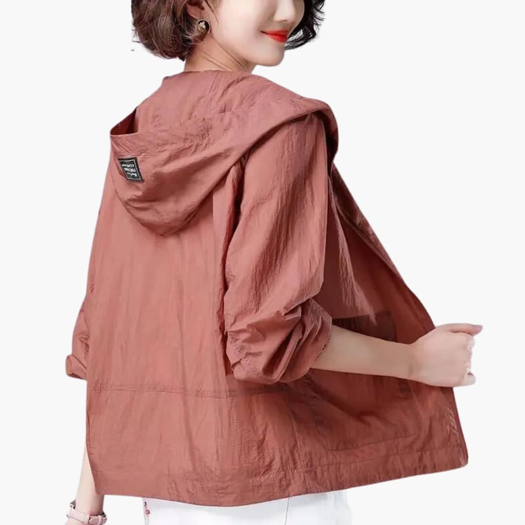 BerlinGlamour | Dames capuchonjack met open voorkant en opgestikte zakken 3