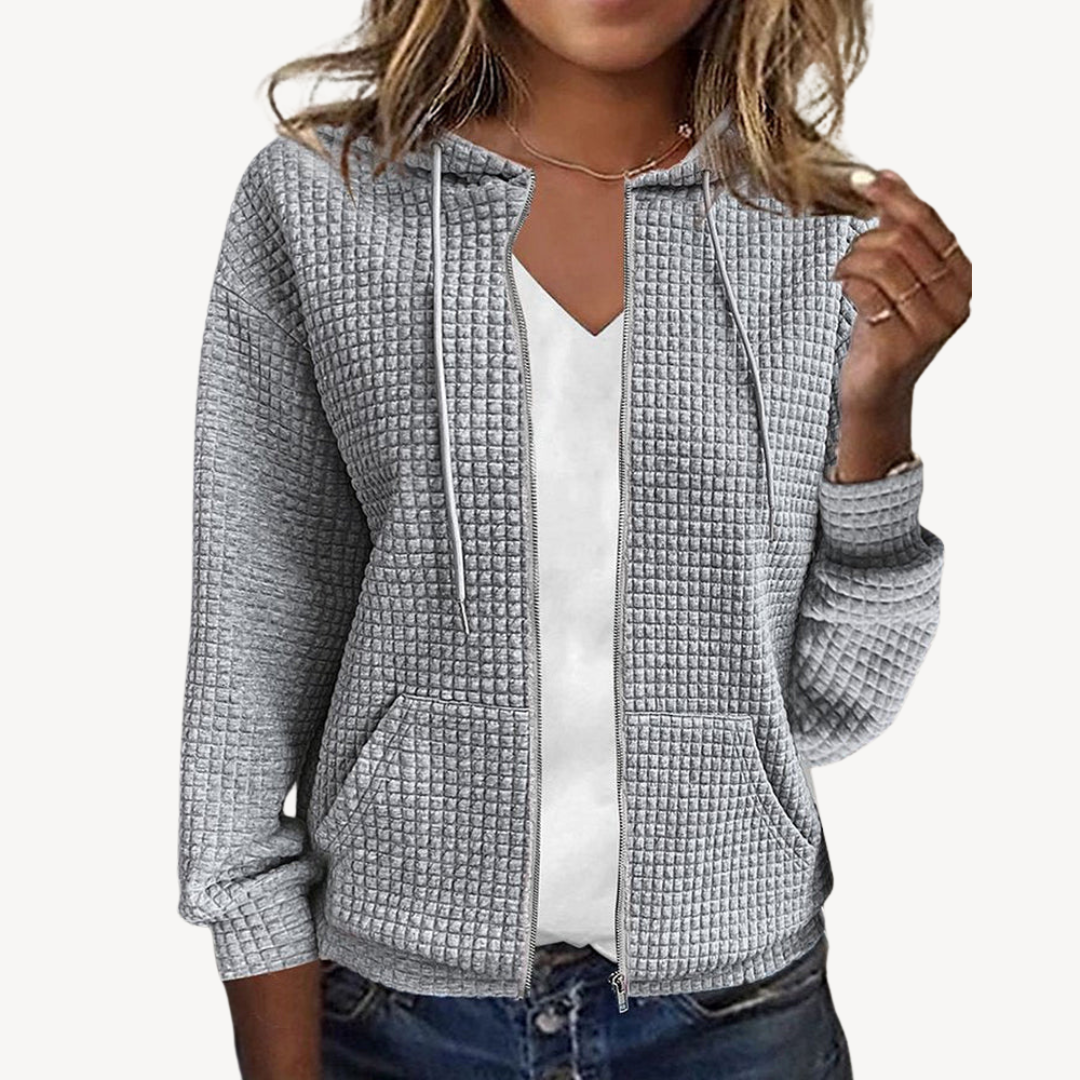 BerlinGlamour | Dames capuchonjack met wafelmotief en rits 1