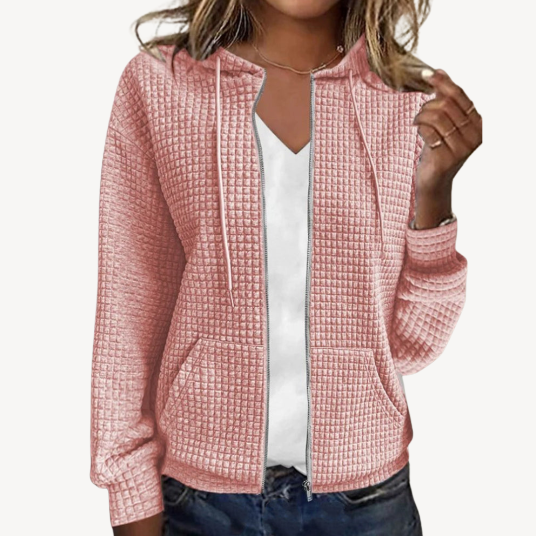 BerlinGlamour | Dames capuchonjack met wafelmotief en rits 2