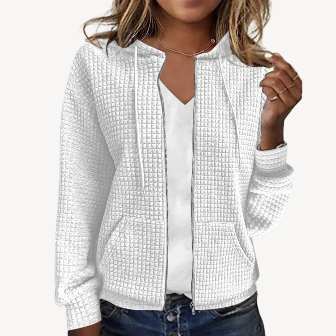 BerlinGlamour | Dames capuchonjack met wafelmotief en rits 3