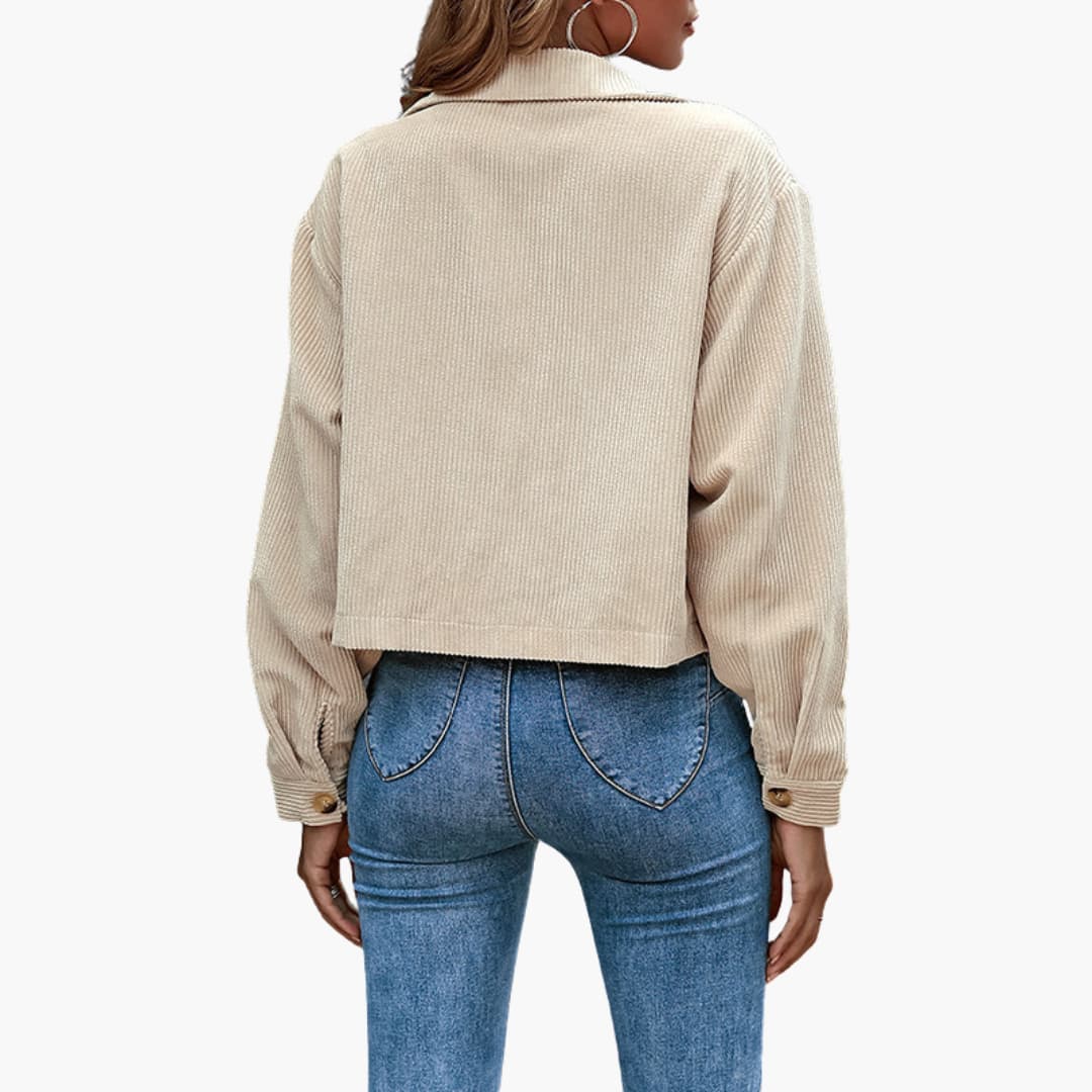 BerlinGlamour | Dames corduroy jasje met reverskraag en knoopsluiting 2