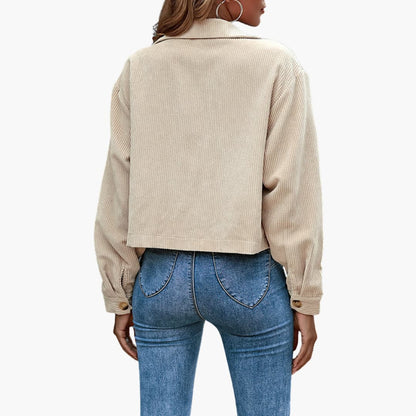 BerlinGlamour | Dames corduroy jasje met reverskraag en knoopsluiting 2