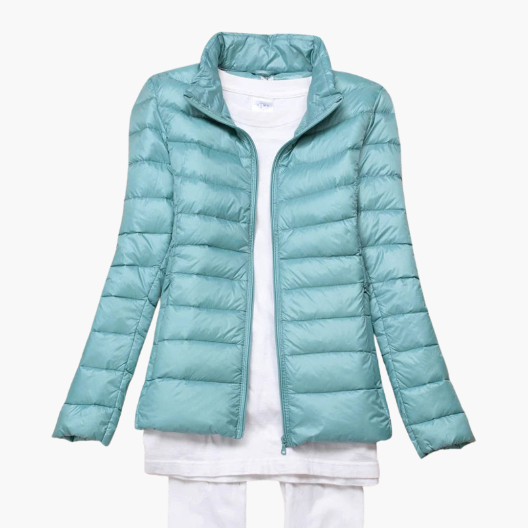 BerlinGlamour | Dames donsjack met capuchon en elastische manchetten 12