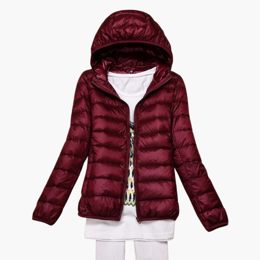 BerlinGlamour | Dames donsjack met capuchon en elastische manchetten 2