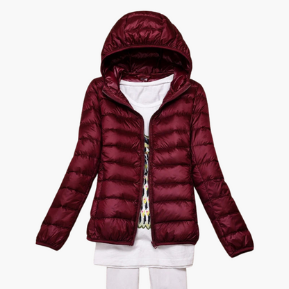 BerlinGlamour | Dames donsjack met capuchon en elastische manchetten 2