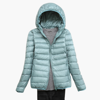 BerlinGlamour | Dames donsjack met capuchon en elastische manchetten 4