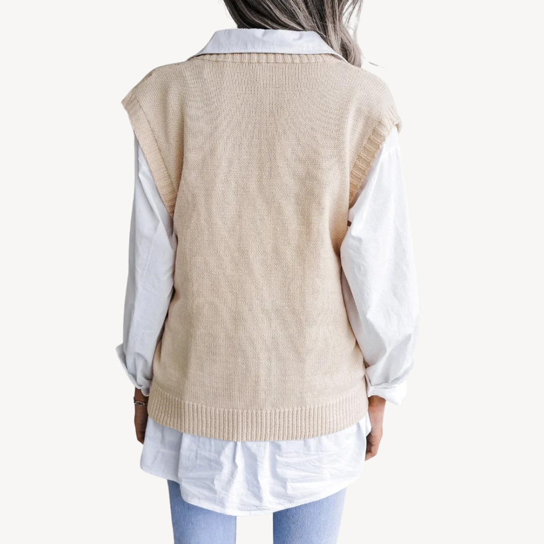 BerlinGlamour | Dames gebreid vest met V-hals 1