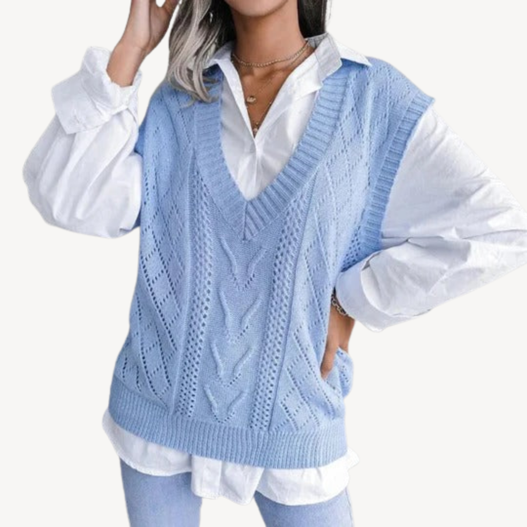 BerlinGlamour | Dames gebreid vest met V-hals 2