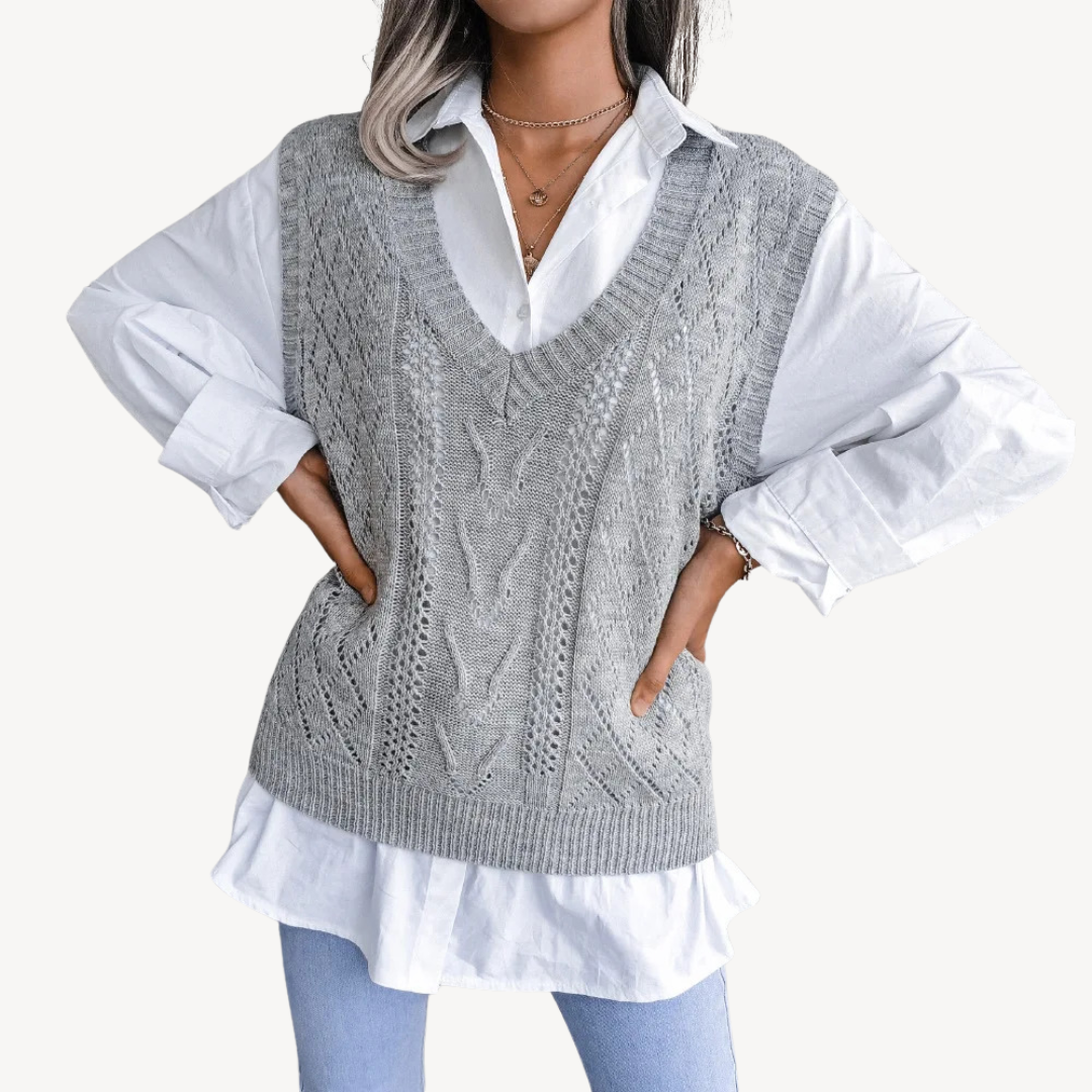 BerlinGlamour | Dames gebreid vest met V-hals 3