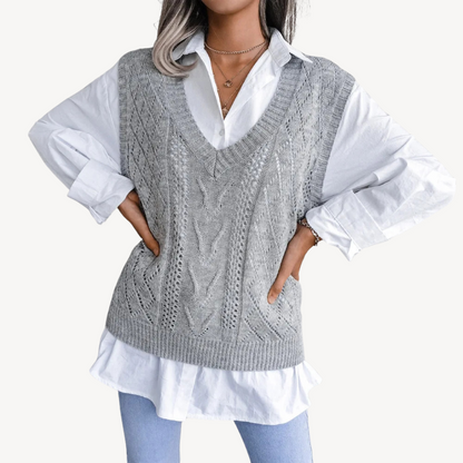 BerlinGlamour | Dames gebreid vest met V-hals 3