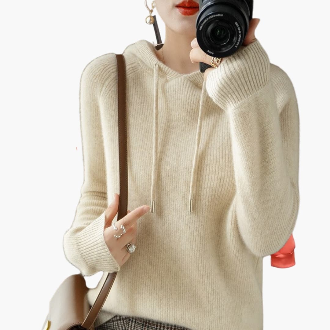 BerlinGlamour | Dames gebreide hoodie met lange mouwen 0